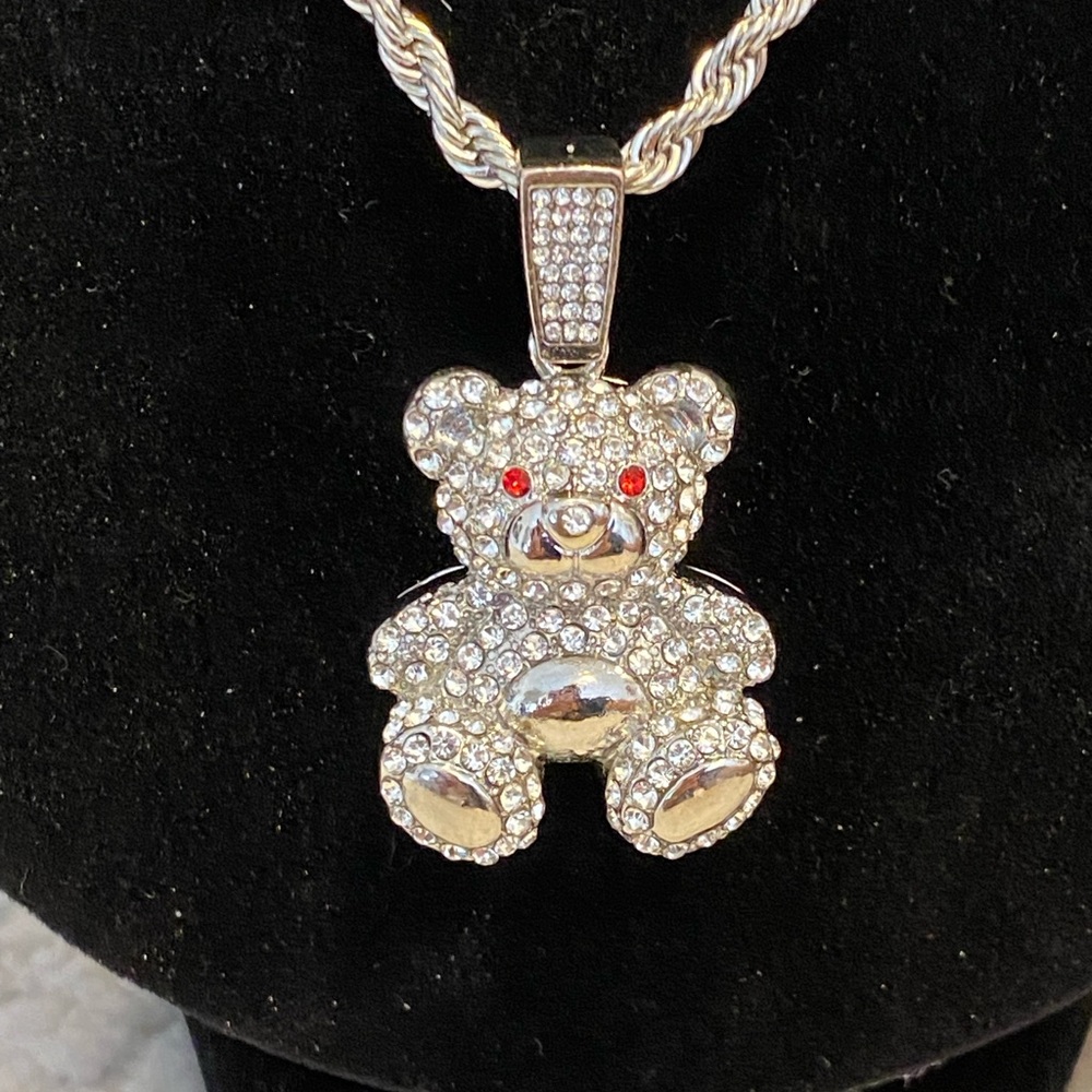 Crystal Teddy Bear Pendant Necklace